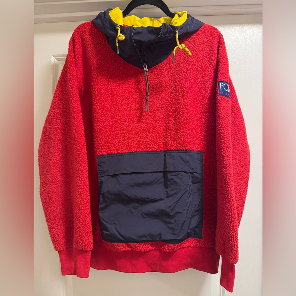 Polo Ralph Lauren Hi Tech Red and Blue Fleece Hoodie Sz L